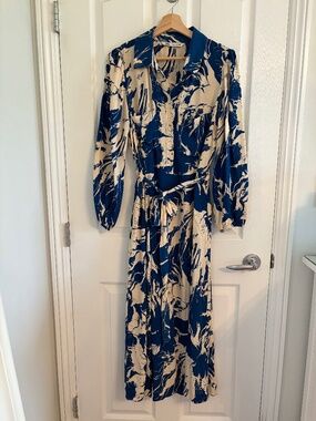 Zara Blue Beige Printed Long Shirt Dress Size L